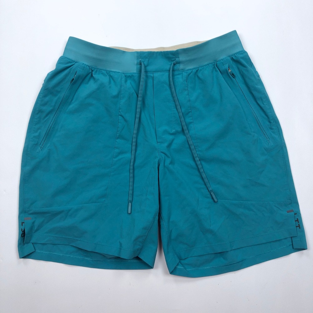 Lululemon License to Train Linerless Shorts 7 Mens Medium Teal Blue LM7APYS